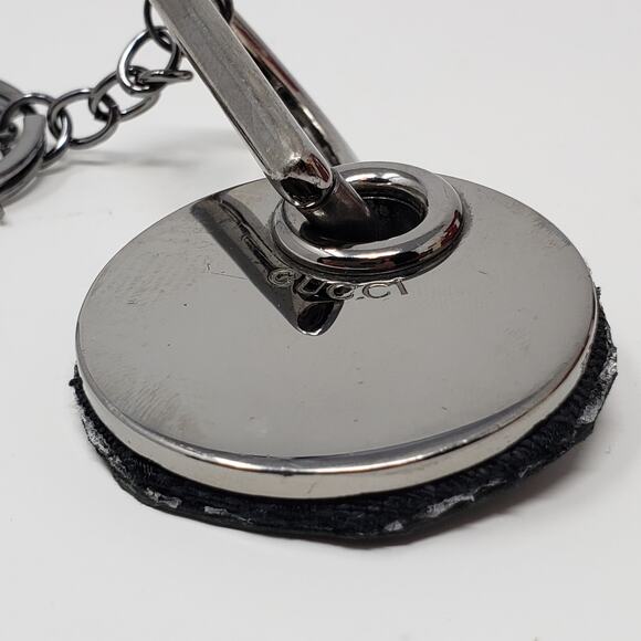 Gucci Black Chrome + Black Leather Repurposed Handcrafted Keychain - Picture 5 of 13